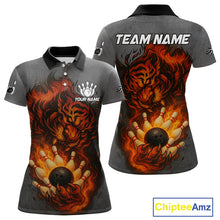 Load image into Gallery viewer, Personalized Tiger Bowling Shirts For Women Custom Gray grunge Flame Tiger Bowling Team Jerseys NQS11137