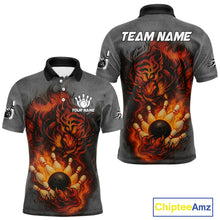 Load image into Gallery viewer, Personalized Tiger Bowling Shirts For Men Custom Gray grunge Flame Tiger Bowling Team Jerseys NQS11137