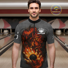 Load image into Gallery viewer, Personalized Tiger Bowling Shirts For Men Custom Gray grunge Flame Tiger Bowling Team Jerseys NQS11137