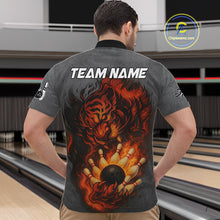 Load image into Gallery viewer, Personalized Tiger Bowling Shirts For Men Custom Gray grunge Flame Tiger Bowling Team Jerseys NQS11137