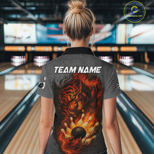 Load image into Gallery viewer, Personalized Tiger Bowling Shirts For Women Custom Gray grunge Flame Tiger Bowling Team Jerseys NQS11137
