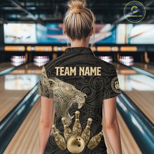 Load image into Gallery viewer, Black and Gold Lion Tribal Bowling Polo, 1/4 Zip Shirts For Women Custom Retro Bowling Team Jerseys NQS11149