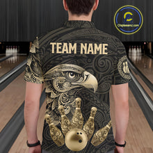 Load image into Gallery viewer, Black and Gold Eagle Tribal Bowling Polo, 1/4 Zip Shirts For Men Custom Retro Bowling Team Jerseys NQS11150