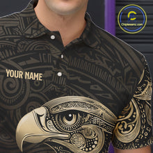 Load image into Gallery viewer, Black and Gold Eagle Tribal Bowling Polo, 1/4 Zip Shirts For Men Custom Retro Bowling Team Jerseys NQS11150