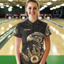 Load image into Gallery viewer, Black and Gold Eagle Tribal Bowling Polo, 1/4 Zip Shirts For Women Custom Retro Bowling Team Jerseys NQS11150