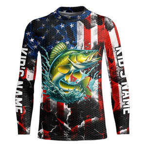 Walleye fishing black American flag Custom UV protection performance long sleeve fishing jerseys NQS9277