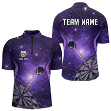 Load image into Gallery viewer, Purple galaxy space pattern Darts Polo, Quarter zip Shirts For Men Custom Team Darts Jersey Outfit NQS9448
