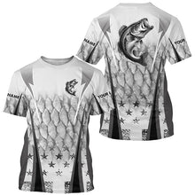 Load image into Gallery viewer, Black and white Largemouth Bass fishing scales Custom performance long sleeve Bass fishing shirts NQS7361