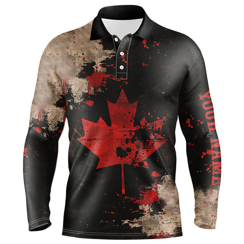 Vintage Black Canadian flag Mens golf polo shirts custom golf outfits for men, unique golf gifts NQS7693