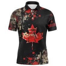 Load image into Gallery viewer, Mens golf polo shirts custom Vintage Black Canadian flag golf outfits for men, unique golf gifts NQS7694