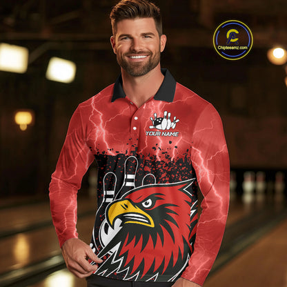 Black and Red Lightning thunder storm Eagle Bowling Shirts for Men Custom Team bowling jerseys NQS10022