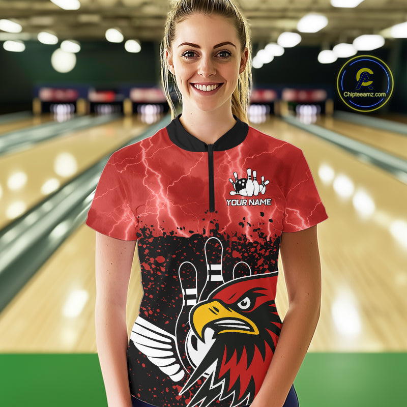 Black and Red Lightning thunder storm Eagle Bowling Shirts for Women Custom Team bowling jerseys NQS10022