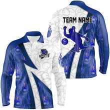 Load image into Gallery viewer, Custom Bowling Polo, Quarter Zip Shirt For Men blue flame camo Bowling shirts, Bowling Team jerseys NQS7937