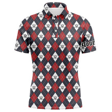 Load image into Gallery viewer, Mens golf polo shirt argyle plaid pattern golf skull custom name team mens golf tops, golfing gifts NQS6021