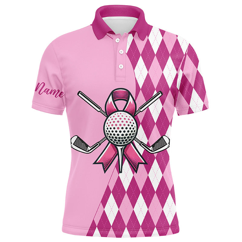 Mens golf polo shirts custom pink argyle pattern Breast Cancer awareness golf apparel for men NQS8128