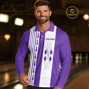 Retro Purple argyle Flame Bowling shirts For Men custom bowling team jerseys Mens Bowler Outfits NQS10326