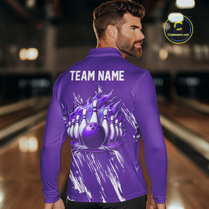 Retro Purple argyle Flame Bowling shirts For Men custom bowling team jerseys Mens Bowler Outfits NQS10326