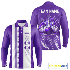 Retro Purple argyle Flame Bowling shirts For Men custom bowling team jerseys Mens Bowler Outfits NQS10326
