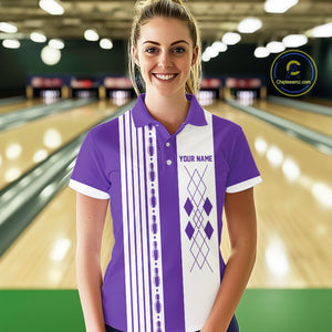 Retro Purple argyle Flame Bowling shirts For Women custom bowling team jerseys Ladies Bowler Outfits NQS10326