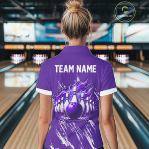 Retro Purple argyle Flame Bowling shirts For Women custom bowling team jerseys Ladies Bowler Outfits NQS10326