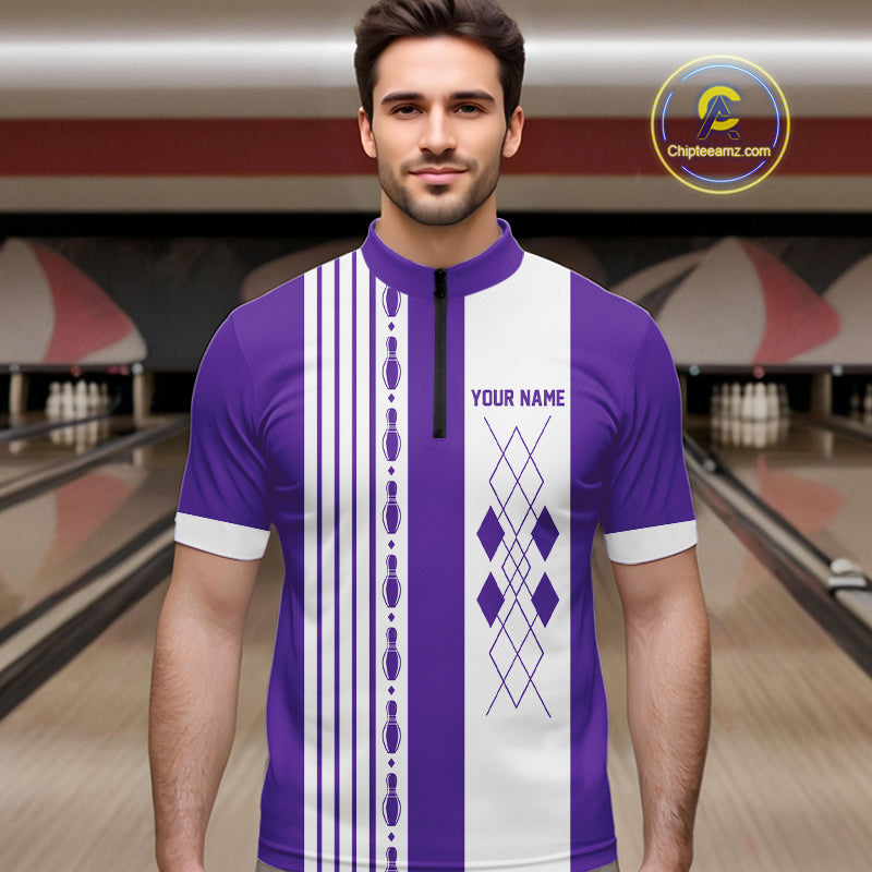 Retro Purple argyle Flame Bowling shirts For Men custom bowling team jerseys Mens Bowler Outfits NQS10326