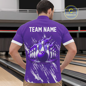 Retro Purple argyle Flame Bowling shirts For Men custom bowling team jerseys Mens Bowler Outfits NQS10326