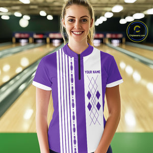 Retro Purple argyle Flame Bowling shirts For Women custom bowling team jerseys Ladies Bowler Outfits NQS10326