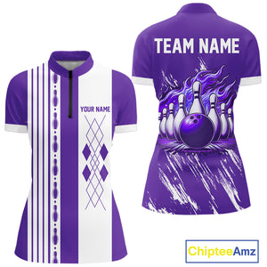 Retro Purple argyle Flame Bowling shirts For Women custom bowling team jerseys Ladies Bowler Outfits NQS10326