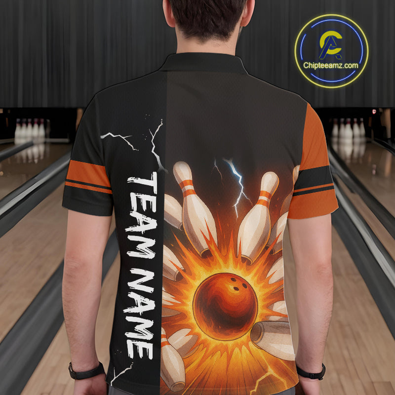Orange Flame Lightning thunder Bowling shirts For Men custom bowling team jerseys Mens Bowler Outfits NQS10329
