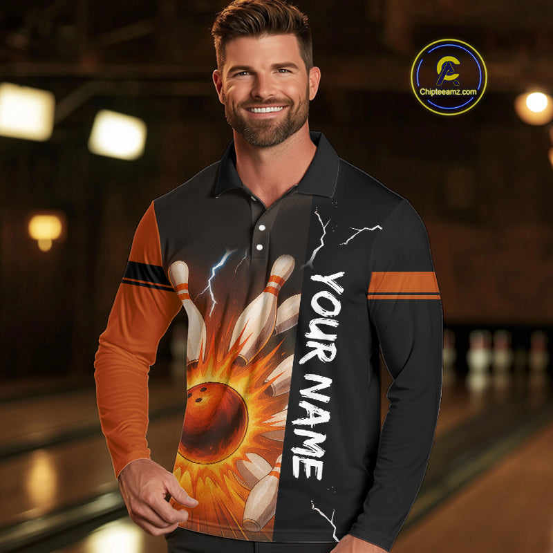 Orange Flame Lightning thunder Bowling shirts For Men custom bowling team jerseys Mens Bowler Outfits NQS10329