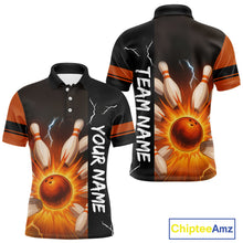 Load image into Gallery viewer, Orange Flame Lightning thunder Bowling shirts For Men custom bowling team jerseys Mens Bowler Outfits NQS10329