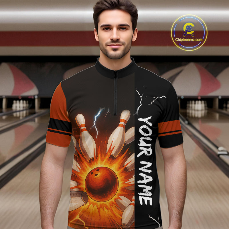 Orange Flame Lightning thunder Bowling shirts For Men custom bowling team jerseys Mens Bowler Outfits NQS10329
