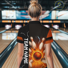 Load image into Gallery viewer, Orange Flame Lightning thunder Bowling shirt For Women custom bowling team jersey Bowler Outfits NQS10329