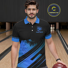 Load image into Gallery viewer, Custom Black And Blue Bowling Team Polo, Quarter-Zip Shirts For Men, Personalized Bowling Jerseys NQS10539