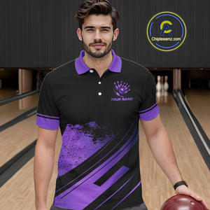 Custom Black And Purple Bowling Team Polo, Quarter-Zip Shirts For Men, Personalized Bowling Jerseys NQS10541