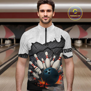 Black and White grunge Bowling Shirts for Men Custom Team Bowling Jerseys, Gift for Bowlers NQS10751