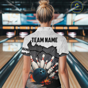 Black and White grunge Bowling Shirts for Women Custom Team Bowling Jerseys, Gift for Bowlers NQS10751