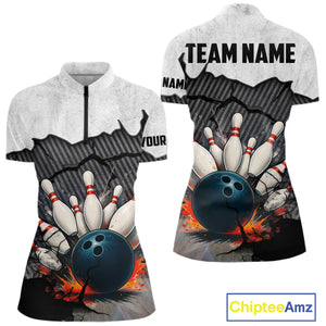 Black and White grunge Bowling Shirts for Women Custom Team Bowling Jerseys, Gift for Bowlers NQS10751