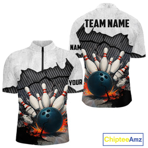 Black and White grunge Bowling Shirts for Men Custom Team Bowling Jerseys, Gift for Bowlers NQS10751