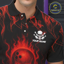 Load image into Gallery viewer, Red Skull and Beer Bowling shirts with flames Custom Bowling Polo, 1/4 Zip bowling outfits for men NQS10955