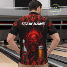 Load image into Gallery viewer, Red Skull and Beer Bowling shirts with flames Custom Bowling Polo, 1/4 Zip bowling outfits for men NQS10955