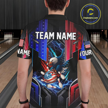 American flag bowling jersey Custom patriotic Lightning Thunder Eagle Bowling shirts for men NQS10958