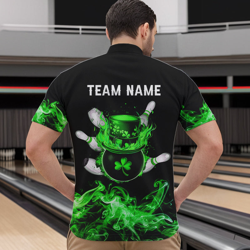 Green Flame Smoke Lucky clover Bowling Shirts For Men Custom St Patrick Day Bowling Team Jersey NQS9451