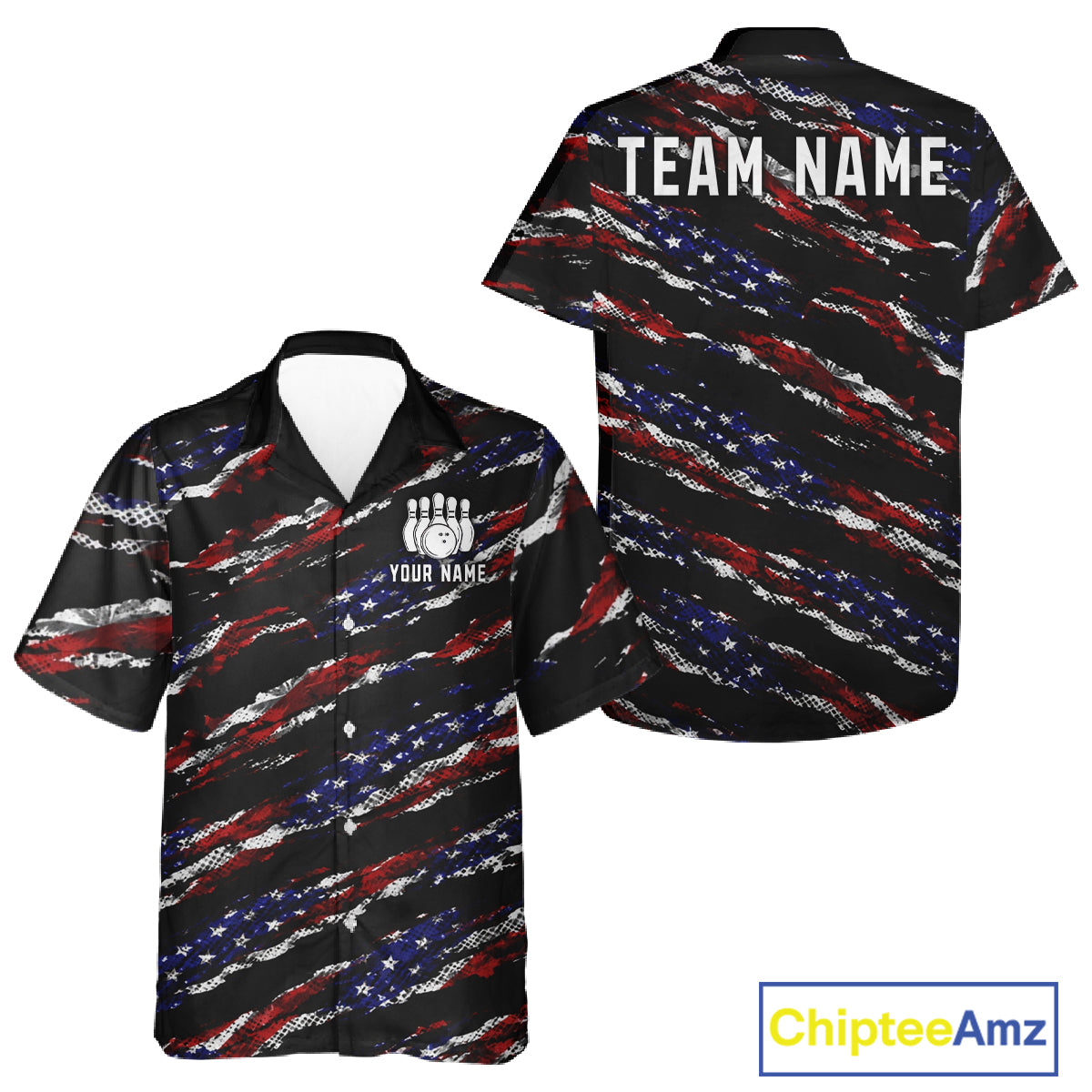 Black American Flag pattern bowling Hawaiian shirt custom patriotic jersey team bowling gifts NQS11552