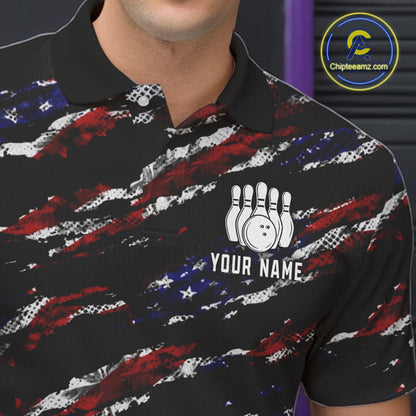 Black American Flag pattern bowling shirt for men custom patriotic jerseys team bowling gifts for men NQS11552
