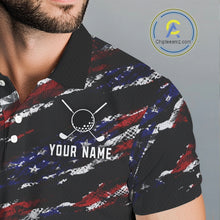 Load image into Gallery viewer, Black American Flag pattern Golf Polo shirts for men custom mens patriotic golf shirts, golfer gifts NQS11553