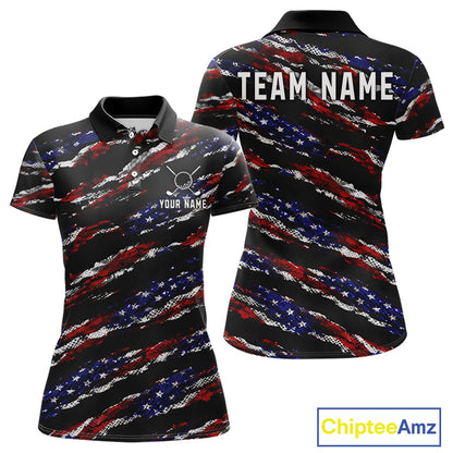 Black American Flag pattern Golf Polo shirts for Women custom ladies patriotic golf shirts NQS11553