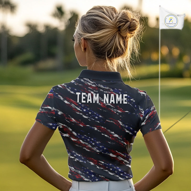 Black American Flag pattern Golf Polo shirts for Women custom ladies patriotic golf shirts NQS11553