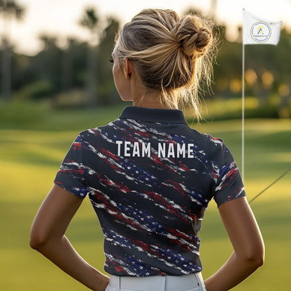 Black American Flag pattern Golf Polo shirts for Women custom ladies patriotic golf shirts NQS11553