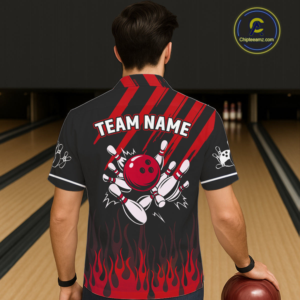 Black and Red Flame Retro Bowling Button-up Shirt Custom Vintage Team Hawaiian Bowling Jersey NQS11678